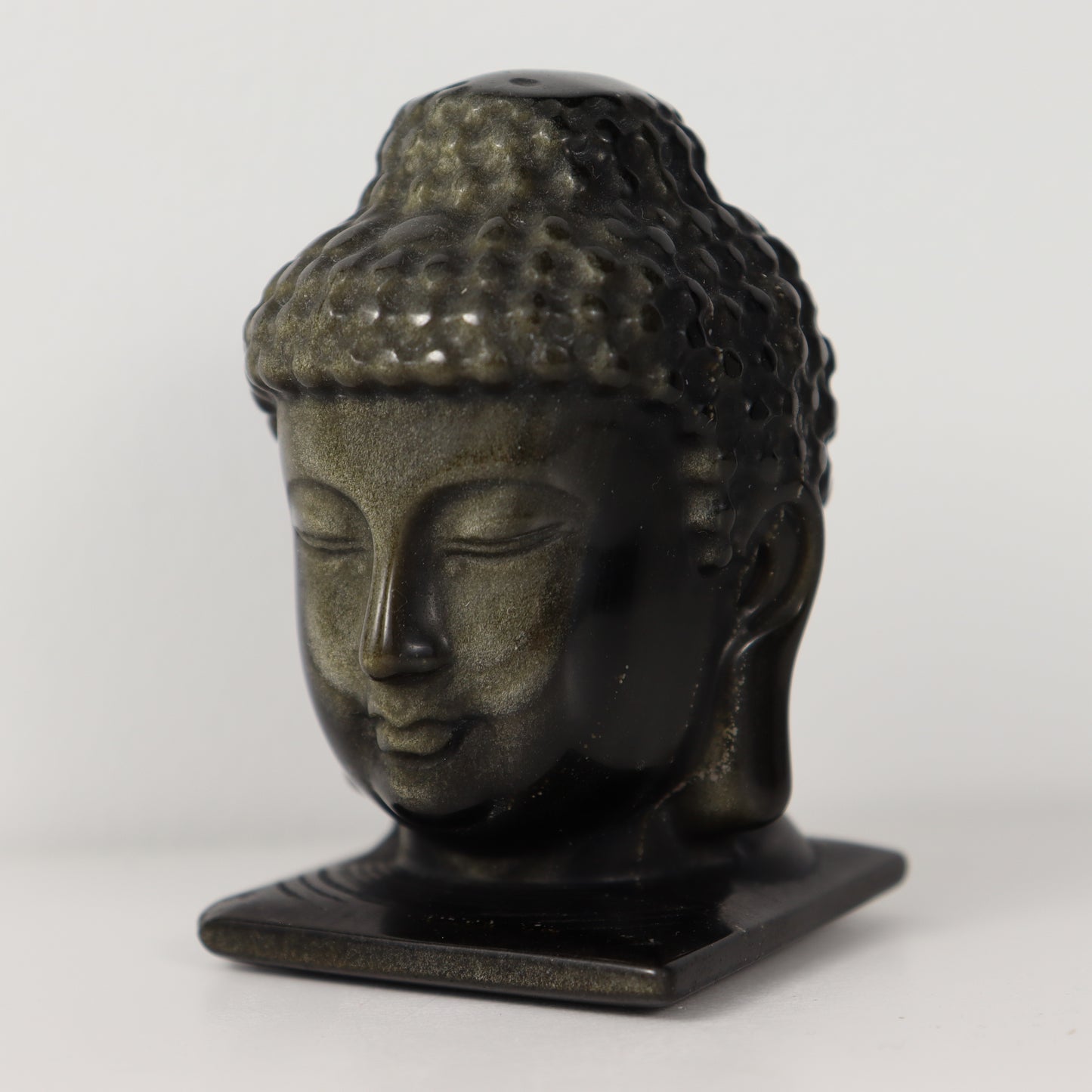 Golden Obisidan Buddha Head Carving