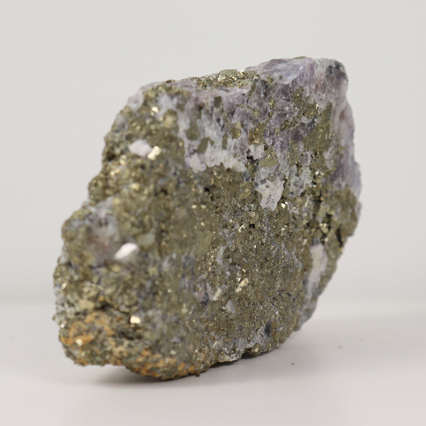 Pyrite Specimen with Clear Quartz and Amethyst Inclusions